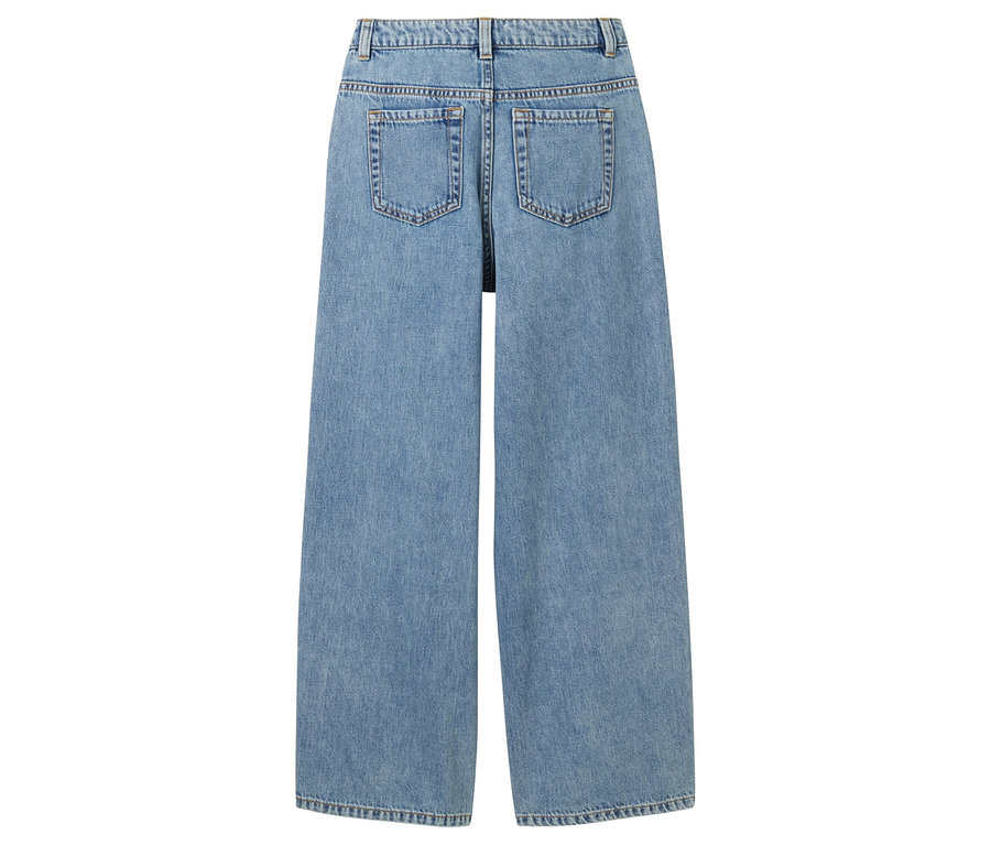 Rückansicht einer hellblauen Wide-Leg-Jeans.