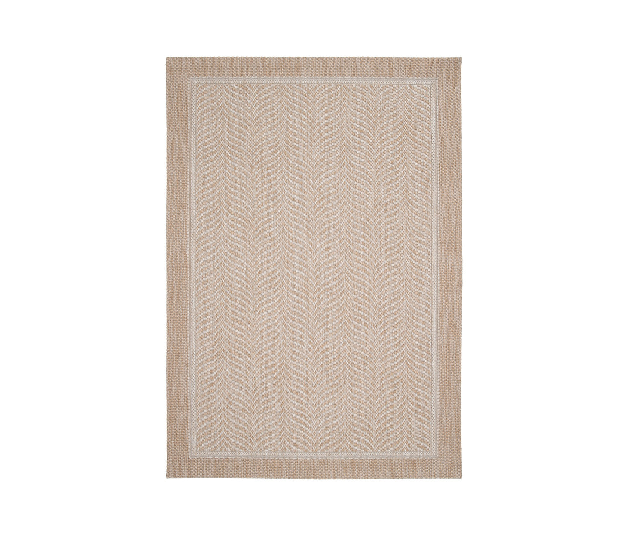 Beiger Teppich »Twine« mit Fischgrätmuster und Bordüre.