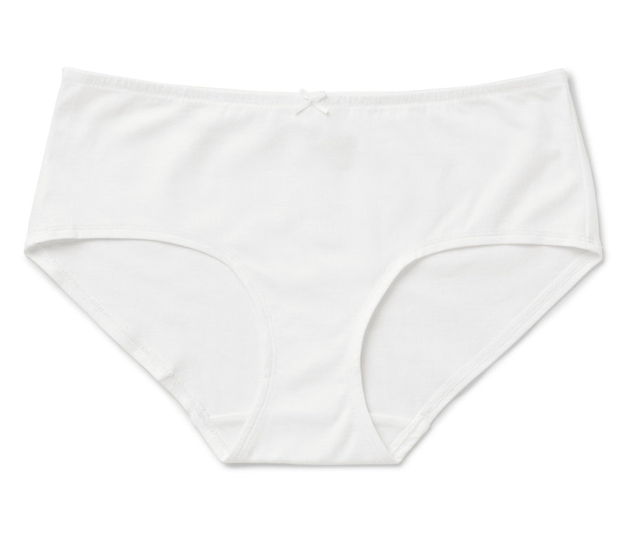 Weißer Damenslip mit Schleife in der Mitte.