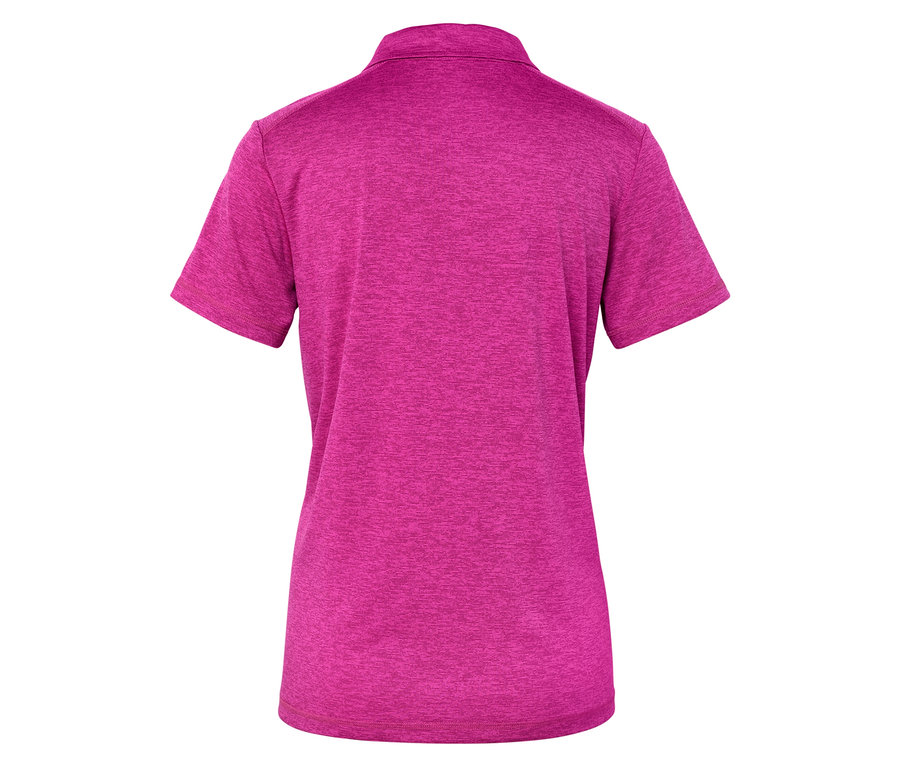 Rückansicht eines pinkfarbenen Damen-Poloshirts.