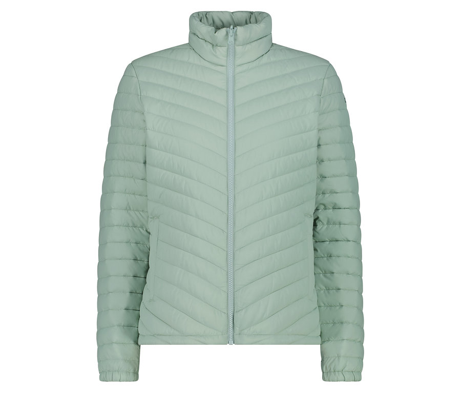 Eine hellgrüne Steppjacke mit Reißverschluss in der Mitte.