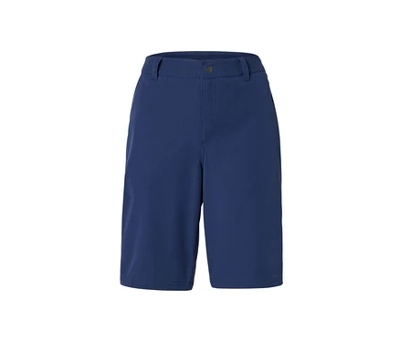 Blaue Softshell-Funktionsshorts vor weißem Hintergrund.