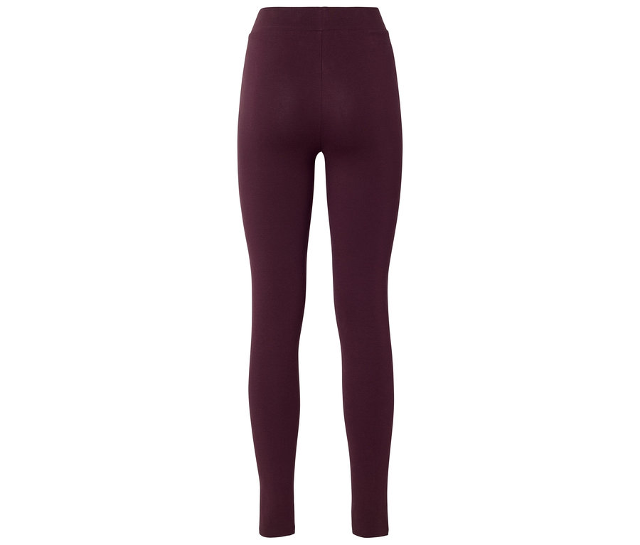 Rückansicht einer auberginefarbenen Leggings mit hoher Taille.