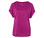 Nahaufnahme eines melierten, pinkfarbenen Sport-T-Shirts mit V-Ausschnitt.