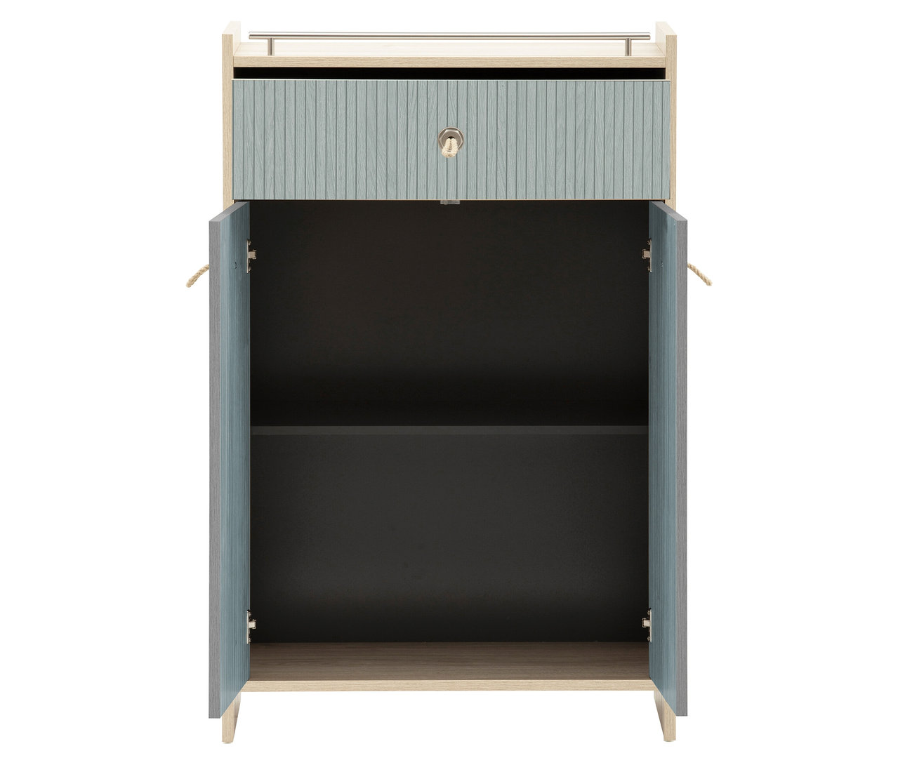 Offenes Highboard »Sonderby« mit zwei Türen in Nordic Blue Oak und einem Schubfach.