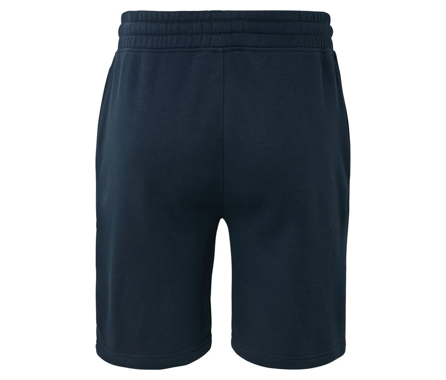 Dunkelblaue kurze Hose, von hinten fotografiert.