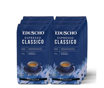 Sechs Packungen EDUSCHO Espresso Classico - 6x 1kg Ganze Bohne.