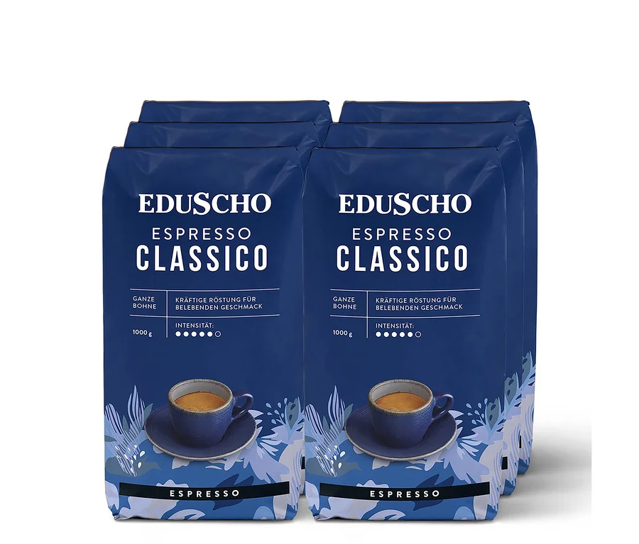 Sechs Packungen EDUSCHO Espresso Classico - 6x 1kg Ganze Bohne.