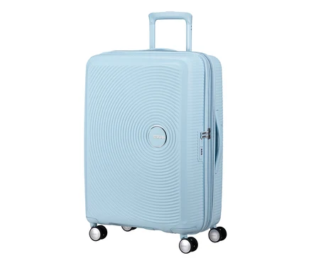 American Tourister Hartschalen-Koffer »Soundbox« Spinner in Pastellblau, mittel, mit ausziehbarem Griff und vier Rollen.