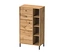 Highboard »Cottage« aus Eiche, 60 cm breit, mit zwei Schubladen, einer Tür und vier offenen Fächern, auf dunklen Beinen.