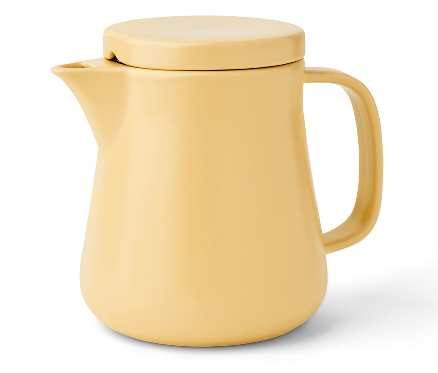 Gelber Kaffeebereiter aus Keramik.