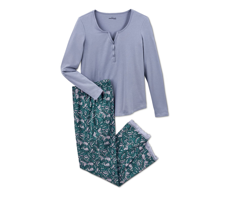 Blauer langärmliger Pyjama mit Alloverprint.