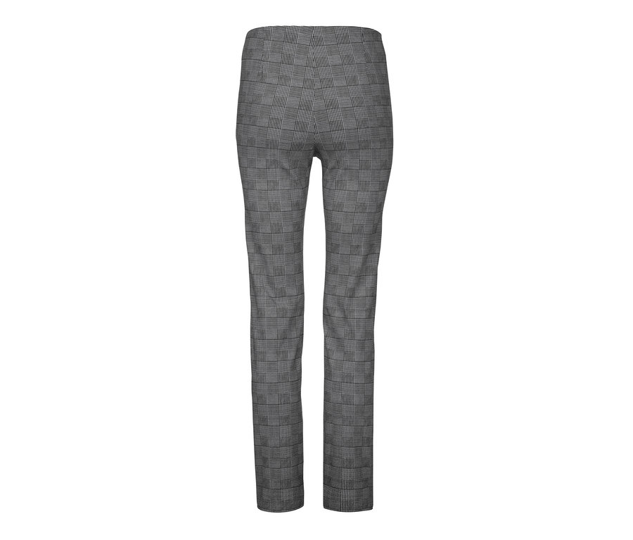 Graue, knöchellange Stretchhose mit Karomuster.