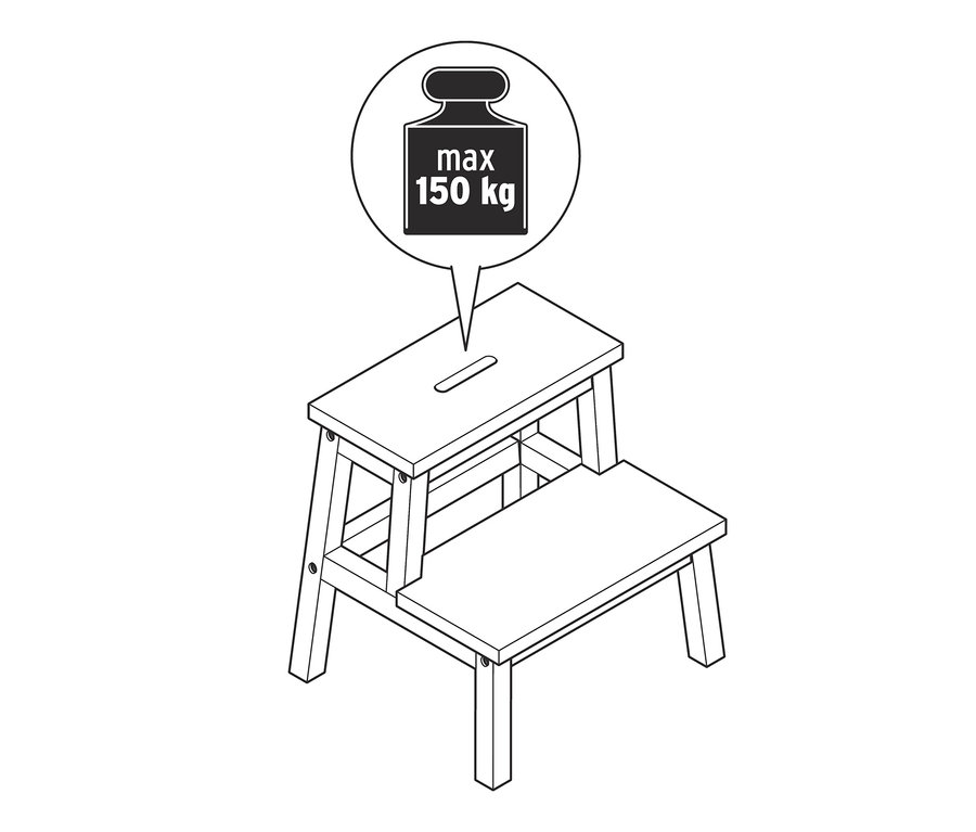 Illustration eines Tritthockers aus Rubberwood mit 2 Stufen.