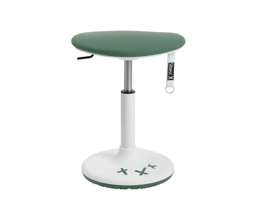 Ein mintfarbener Topstar Kinderhocker XStool 20 mit weißem Fuß.