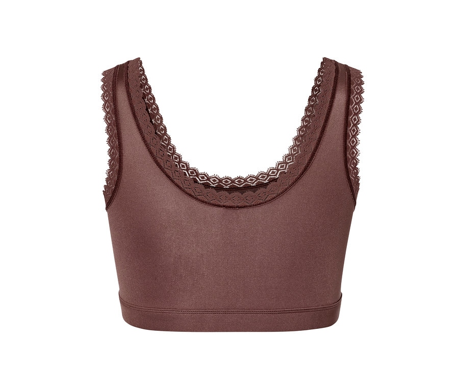 Kastanienbraunes Bustier mit Spitze.