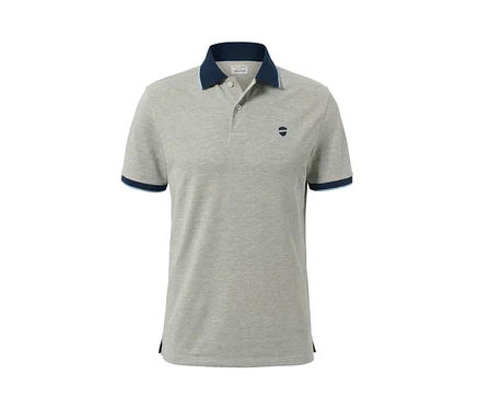 Grau meliertes Piqué-Poloshirt.
