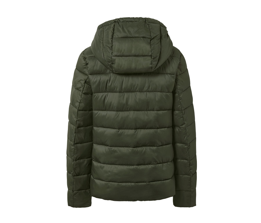 Olivgrüne Steppjacke mit Kapuze von hinten.