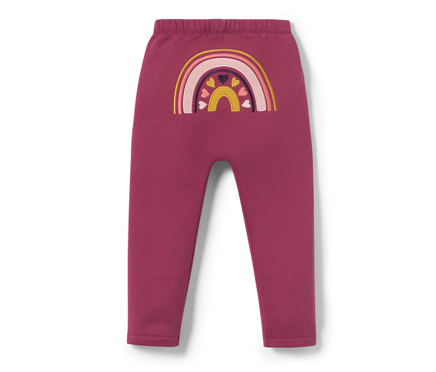 Weinrote Baby-Sweathose mit Regenbogen.