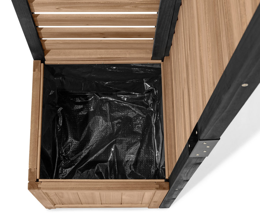 Detailansicht des Sichtschutz-Pflanzkasten-Moduls »Elin« mit schwarzem Einsatz.