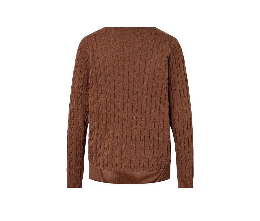 Brauner Feinstrickcardigan mit Zopfmuster.