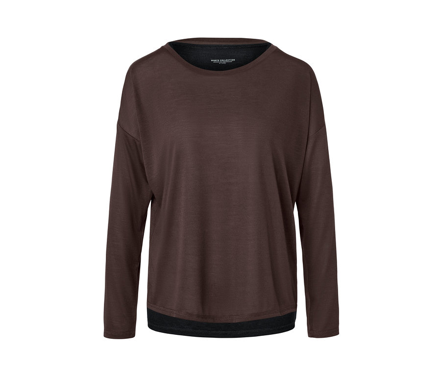 Braunes 2-in-1-Sportshirt mit langen Ärmeln.