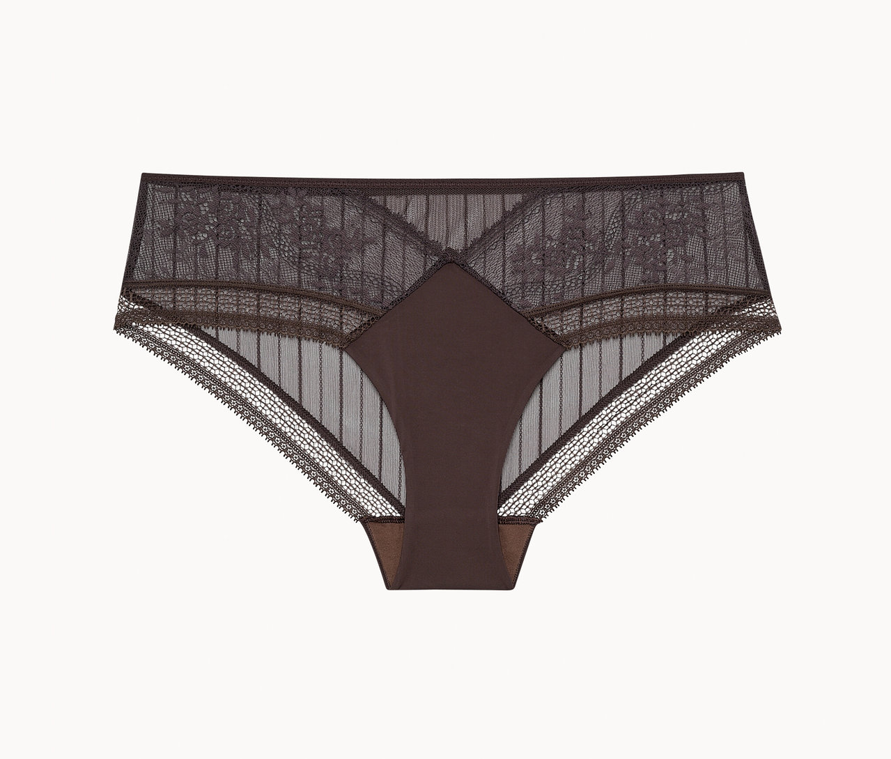 Brauner Slip mit Spitze.