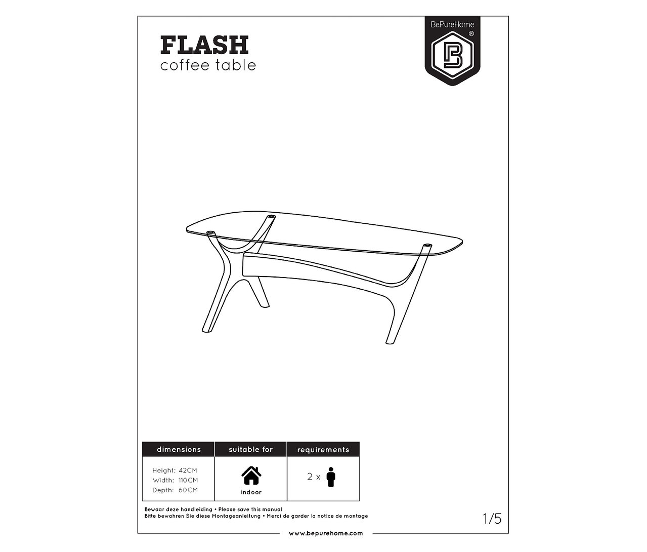 Abbildung des BePureHome Couchtisch »Flash«, walnussfarben.