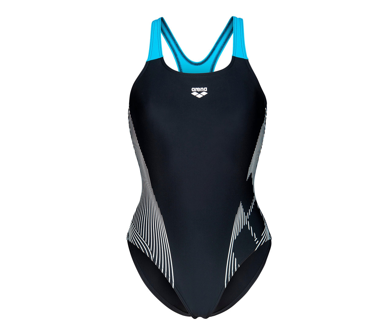 arena Feel Damen Badeanzug Lily Swim Pro Back Bustier, BLACK-TURQUOISE.