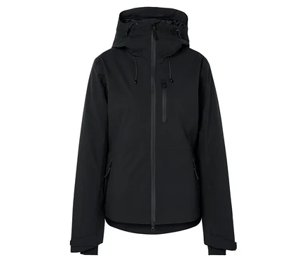 Schwarze Kapuzenjacke mit Reißverschluss in der Mitte.