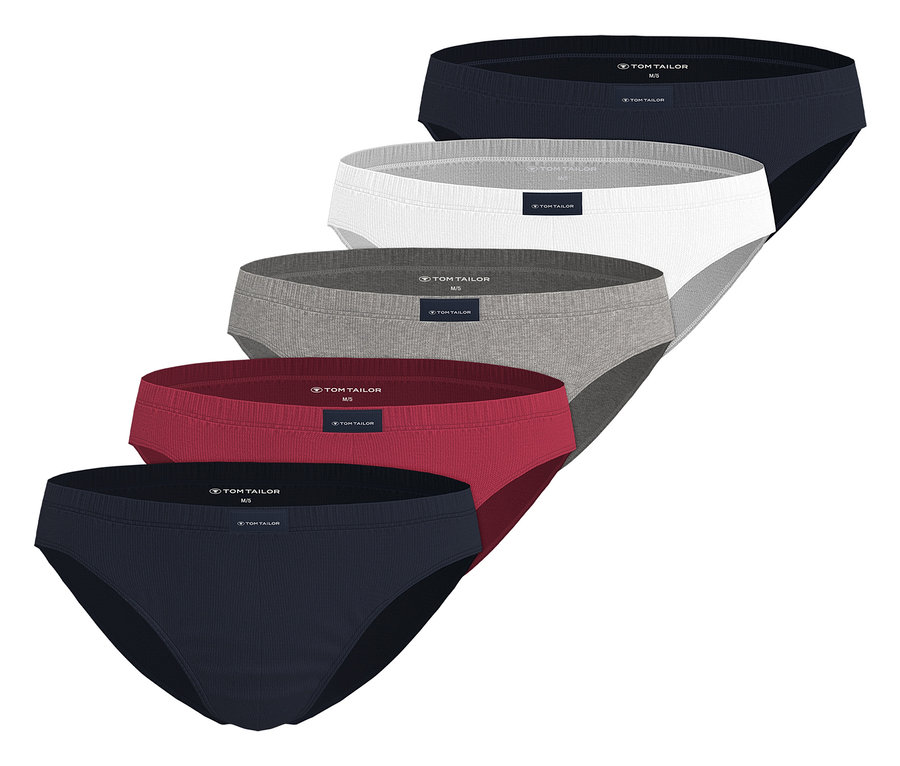 Fünf mehrfarbige Tom Tailor Slips »Colorado« liegen übereinander.
