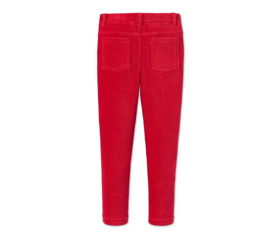 Rote Cordtreggings von hinten.
