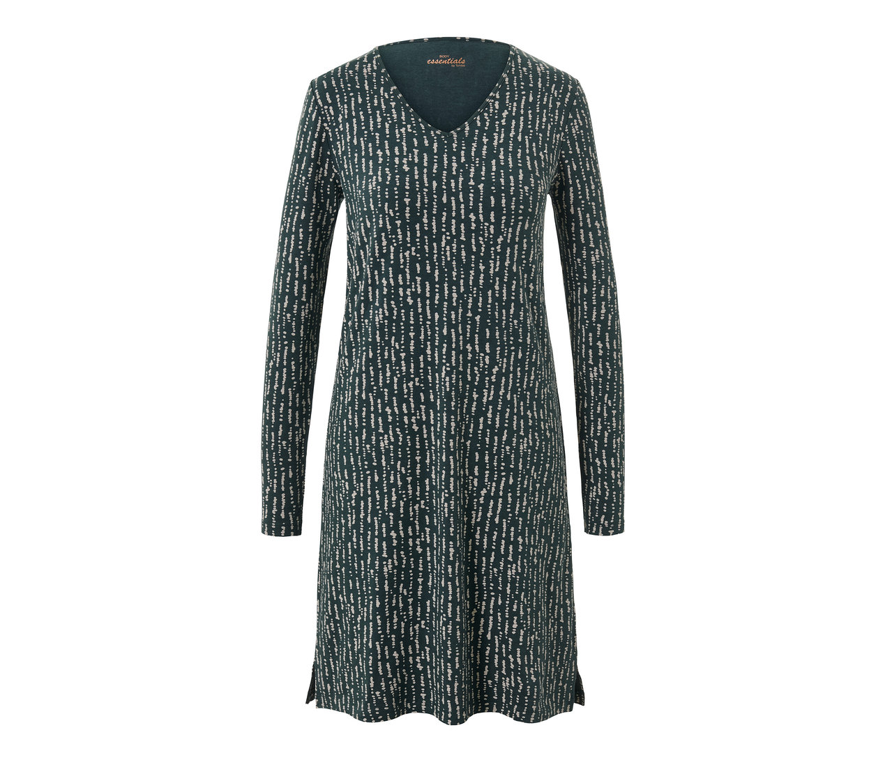 Grünes Nachthemd mit Muster und langen Ärmeln.