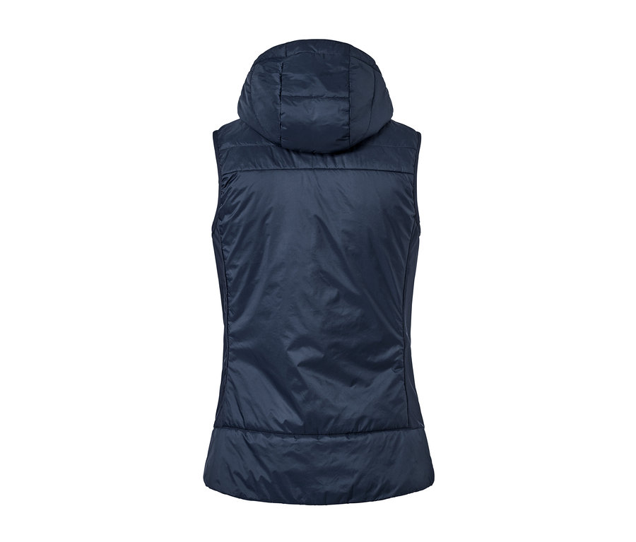 Rückansicht einer Steppweste, packable mit Kapuze.