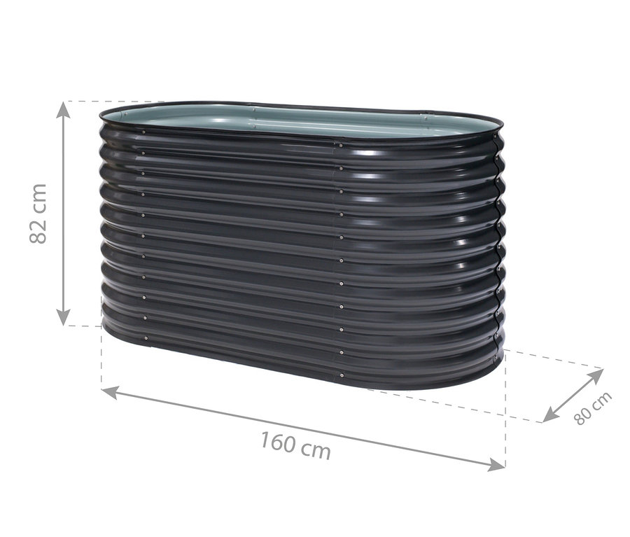 Abbildung eines ovalen Hochbeets mit einer Breite von ca. 160 cm.