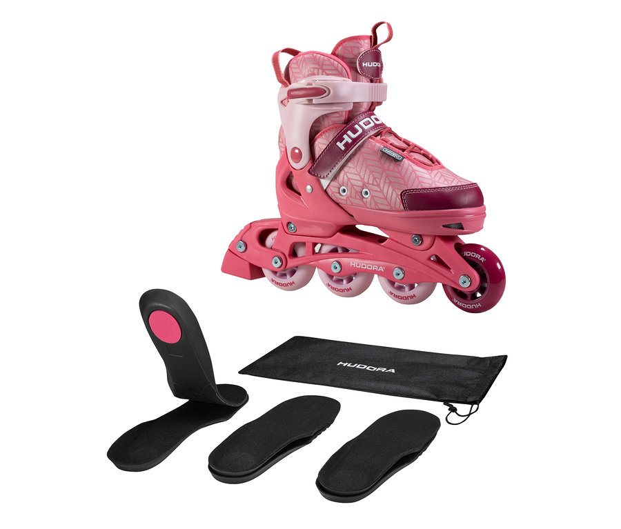 Rosa HUDORA Inline Skates »Mia 2.0« mit schwarzen Einlagen und Tasche.