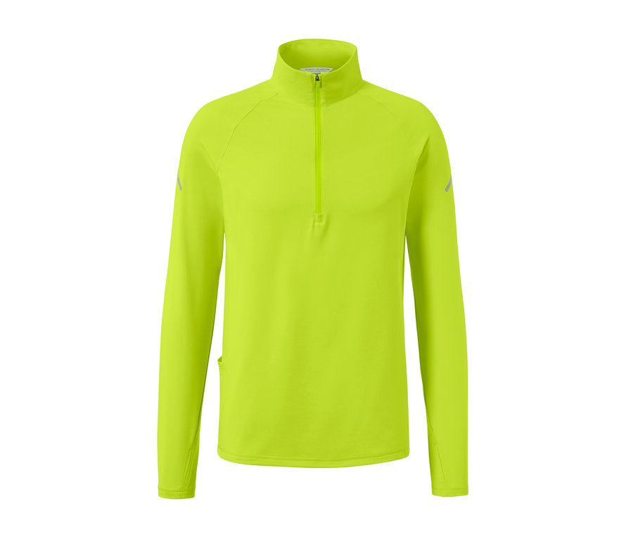 Neonlime Thermo-Funktionsshirt mit langen Ärmeln und kurzem Reißverschluss.