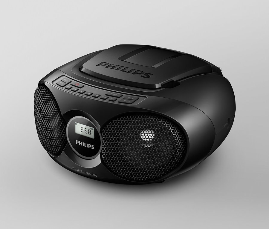 Schwarzer Philips CD-Boombox »AZ215« auf hellem Hintergrund.