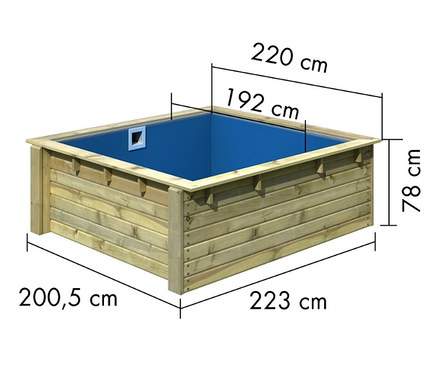 Abbildung des Karibu Minipool-Sets inklusive Zubehör, ca. 220 x 220 cm.
