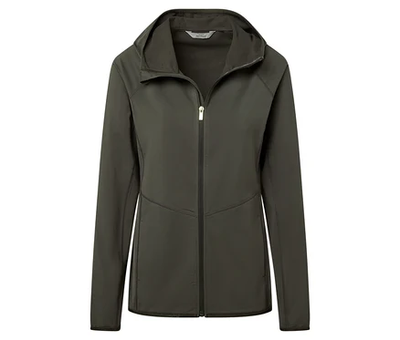 Grüne Sportjacke mit Reißverschluss und Kapuze.
