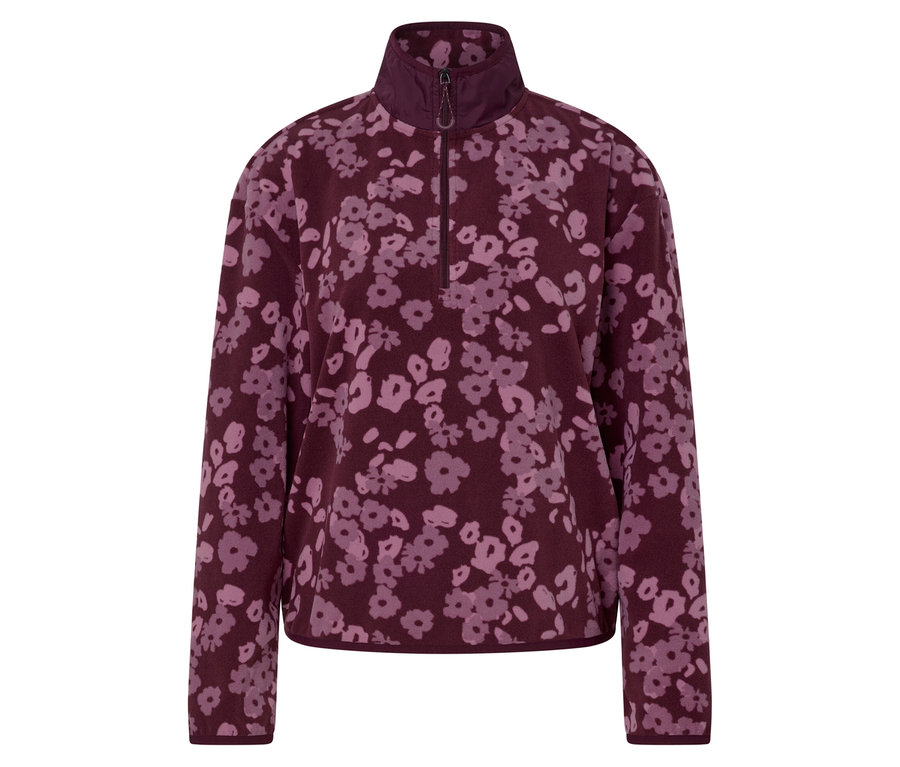 Weinrotes Fleece-Oberteil mit Blumenmuster.