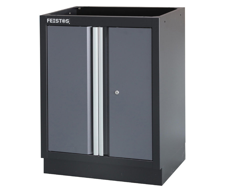Grauer FEISTOS Werkzeugschrank Apollo 1 mit zwei Schiebetüren.