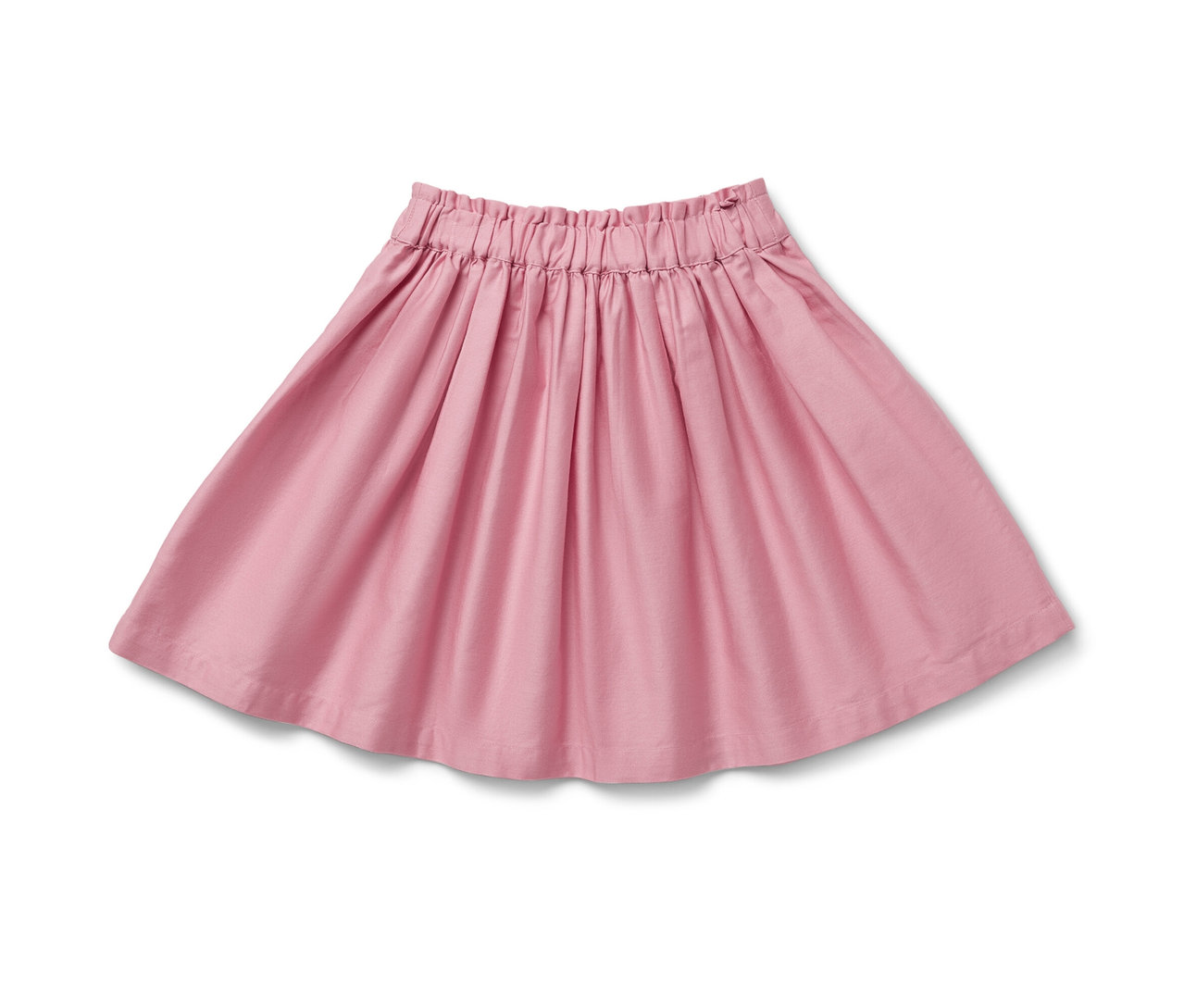 Ein rosafarbener Kinder-Web-Rock mit elastischem Bund auf weißem Hintergrund.