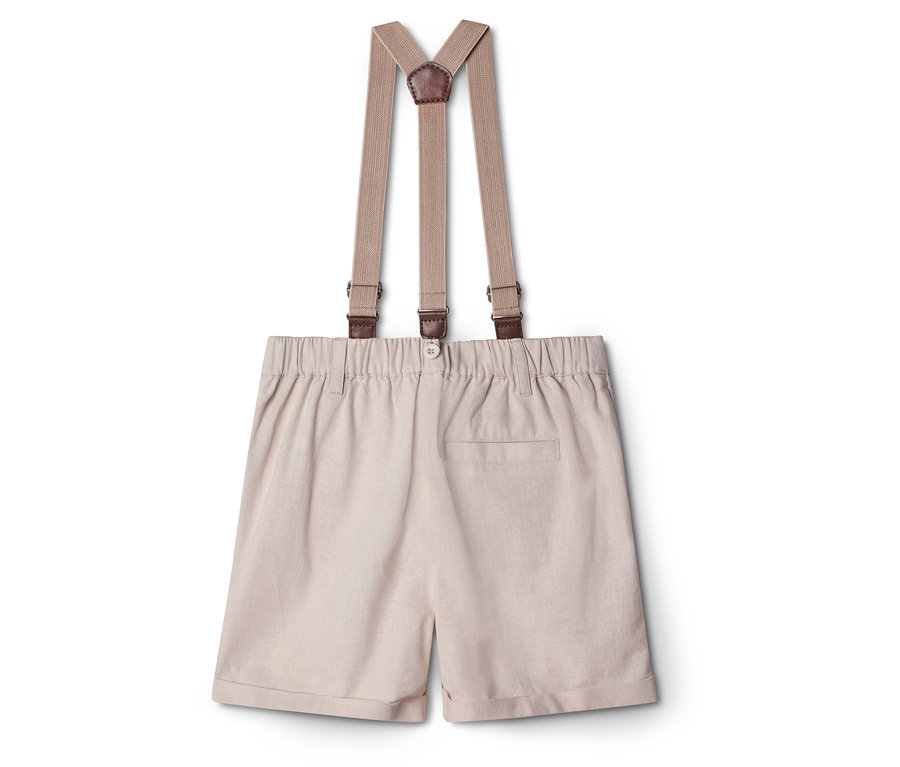 Beige Shorts mit Hosenträgern von hinten.