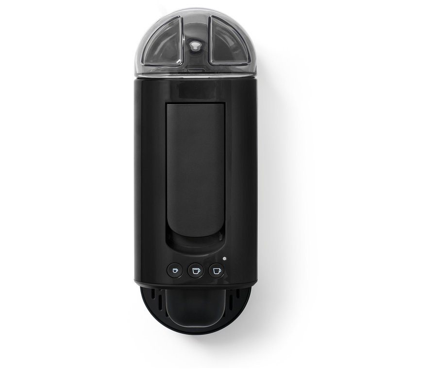 Schwarze Cafissimo now black Kaffeekapselmaschine von oben, mit transparentem Wassertank.