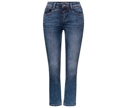 Street One 7/8-Jeans «Jane» in mittlerer Blaufärbung mit Knopf- und Reißverschluss sowie Vordertaschen.