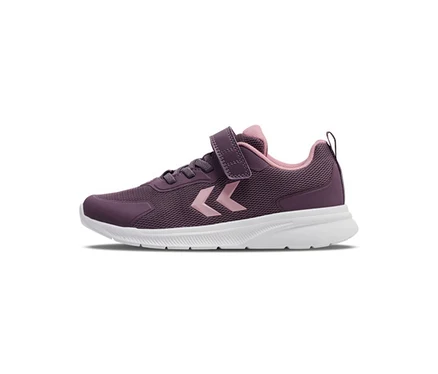 Pflaumenfarbener hummel® Sneaker »Actus Tr Bearther Jr« mit rosa Akzenten und weißer Sohle, von der Seite.