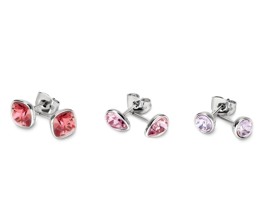 Ohrstecker-Set verziert mit funkelnden Glassteinen in drei Ausführungen.