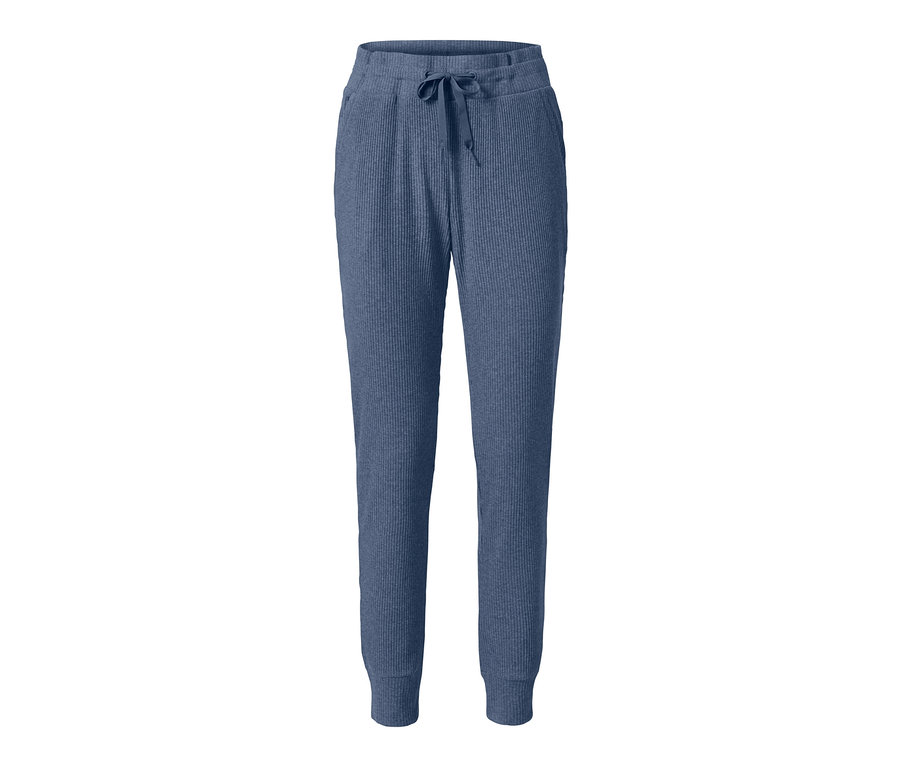 Eine blaue Relaxhose mit Kordelzug.