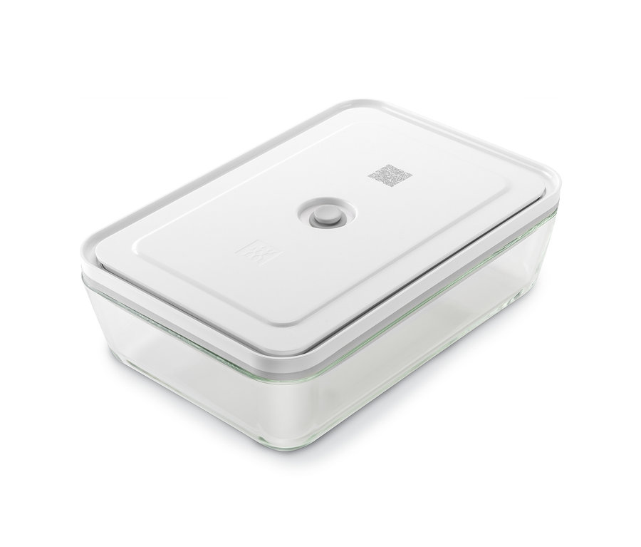 Nahaufnahme einer ZWILLING® »Fresh & Save« Vakuum-Kühlschrankbox mit weißem Deckel.